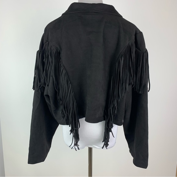 Shein Curve Black Fringe Faux Suede Jacket 4X - Picture 9 of 13